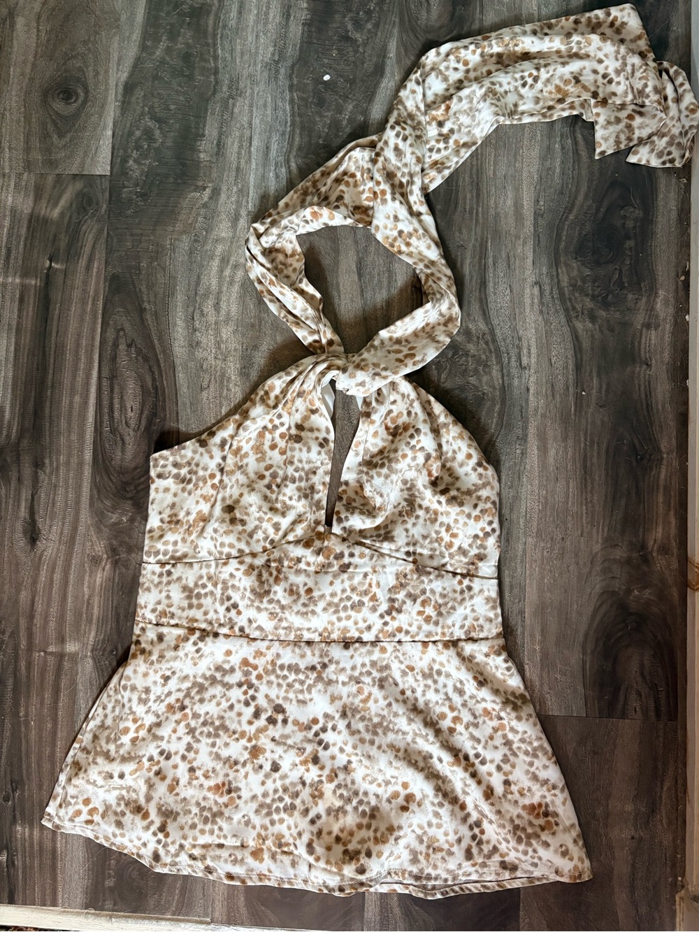 Banana Republic Cream and Tan Animal Print Halter Top